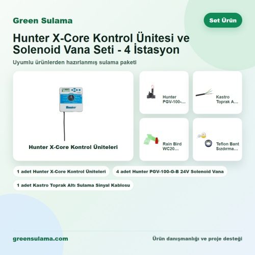 Hunter X-Core 4 İstasyonlu Kontrol Ünitesi ve Solenoid Vana Seti