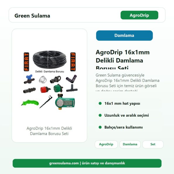 AgroDrip 16x1mm Delikli Damlama Borusu Seti Green Sulama ana ürün görseli