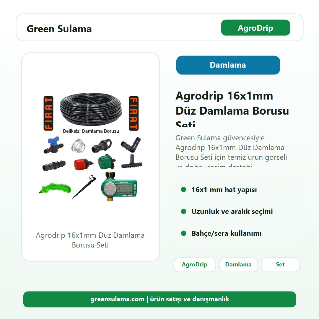 Deliksiz damlama borusu seçimi için AgroDrip 16x1 mm düz boru seti