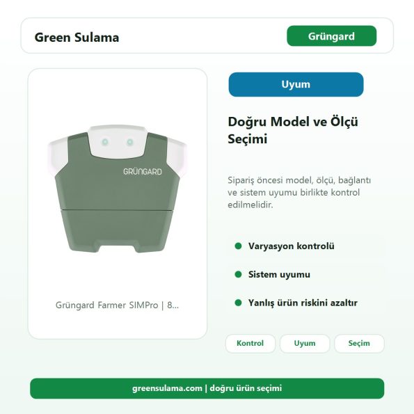 Grüngard Farmer SIMPro | 8 İstasyonlu 24V Elektrikli GSM Sulama Kontrol Ünitesi model ölçü uyum seçim görseli
