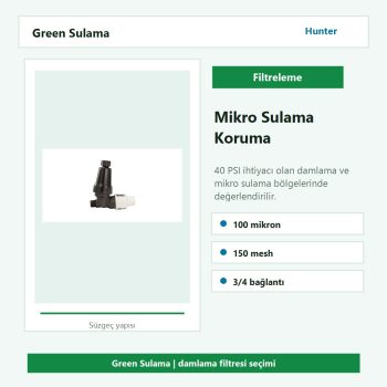 Hunter HFR-075-40 damlama filtreleme ve basınç kontrolü