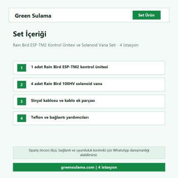 Rain Bird ESP-TM2 4 istasyon solenoid vana seti set içeriği ve parça listesi