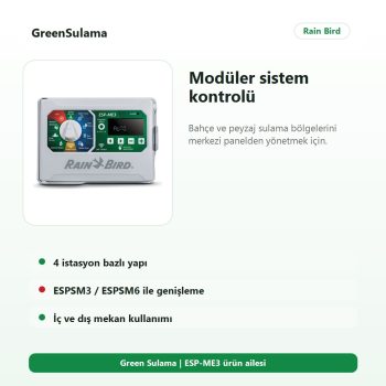 Rain Bird ESP4ME3EUR modüler sulama paneli ve ESPSM genişletme uyumu