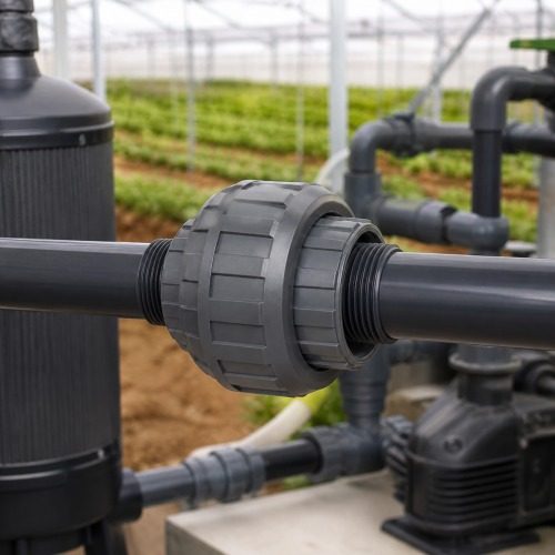 Pimtaş U-PVC çift taraf içten dişli rakor tarımsal sulama uygulaması
