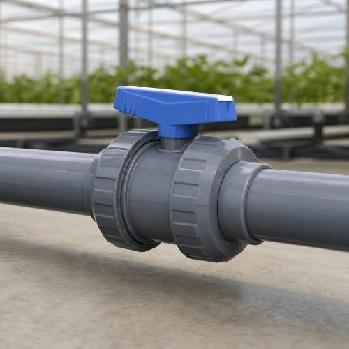 Pimtaş U-PVC yapıştırma muflu küresel su vanası sera sulama uygulaması