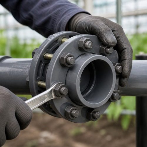 Pimtaş UH-PVC Yapıştırma Muflu Flanş Takımı – Tarımsal Uygulama