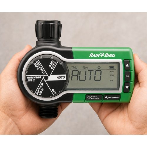 Rain Bird 1ZEHTMR standart musluk tipi pilli kontrol ünitesi elde kullanım görünümü