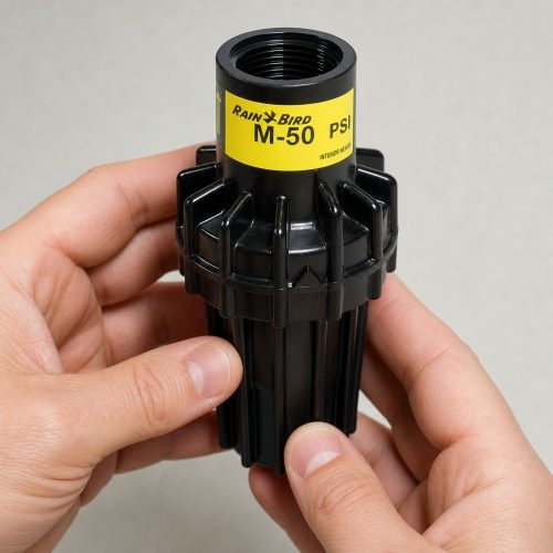 Rain Bird PSI-M50 50 PSI basınç regülatörü bahçede sinematik görünüm