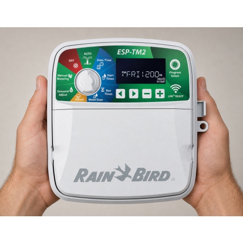 Rain Bird ESP-TM2 230V 8 istasyonlu dış mekân kontrol ünitesi elde kullanım görünümü