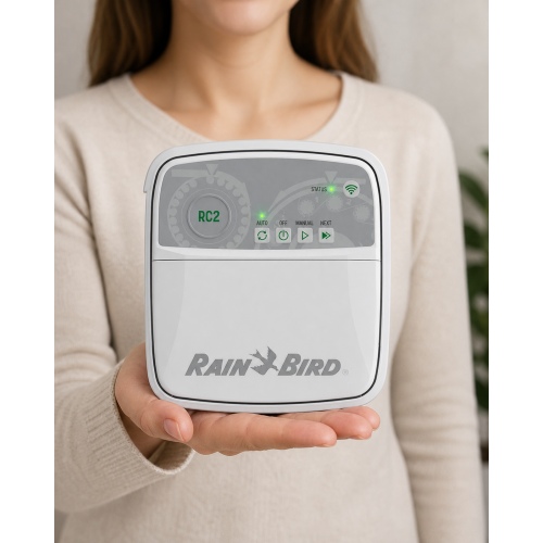 Rain Bird RC2-230V 8 istasyonlu iç mekân kontrol ünitesi kapaksız elde kullanım görünümü